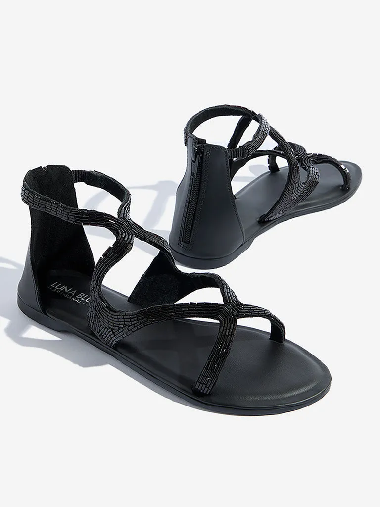 LUNA BLU Black Embellished Gladiator Sandals