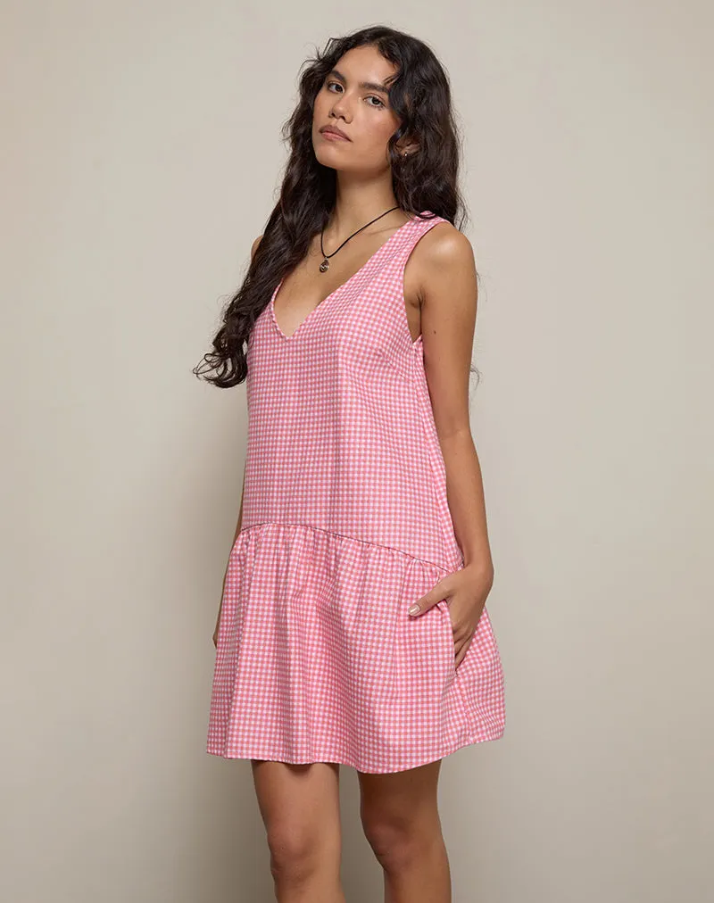 Magare Mini Dress in Mini Gingham Peach