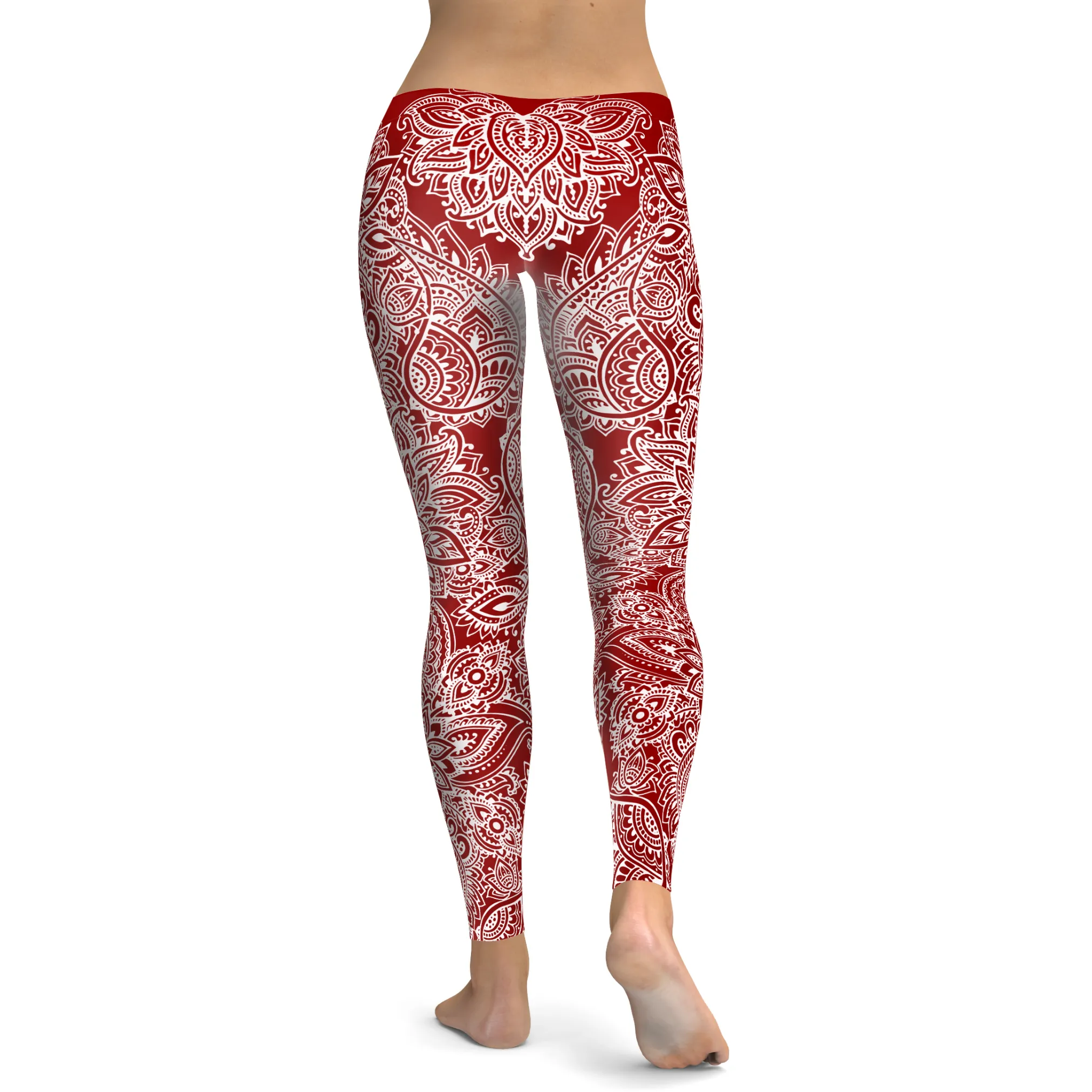 Maroon and Snow Henna Tattoo Leggings
