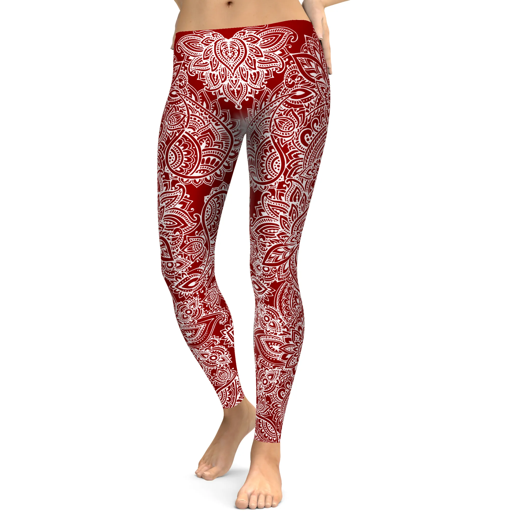 Maroon and Snow Henna Tattoo Leggings