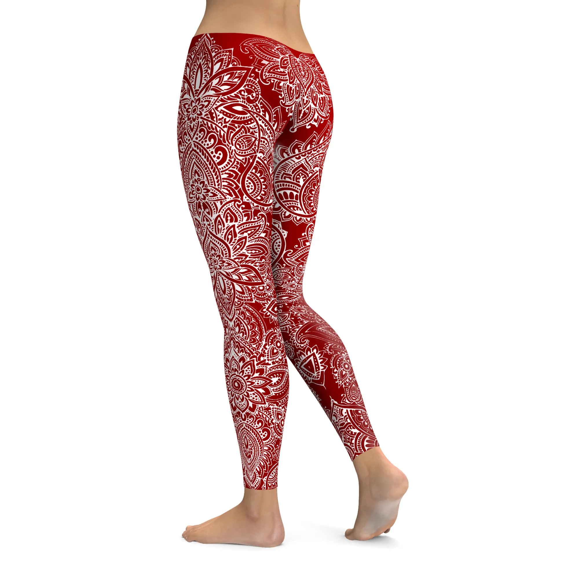 Maroon and Snow Henna Tattoo Leggings