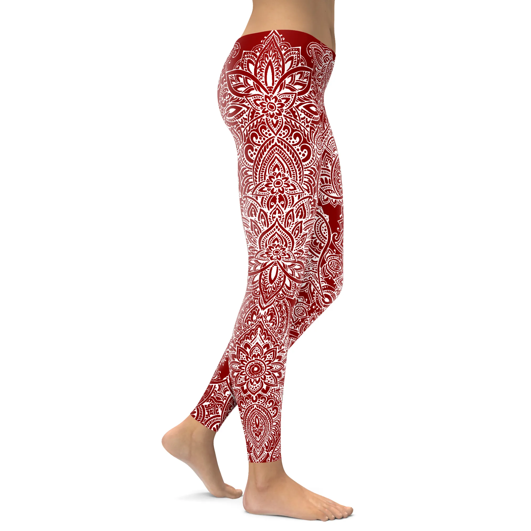 Maroon and Snow Henna Tattoo Leggings