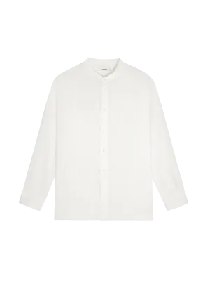 Mens Aloe Linen Mandarin Collar Long Sleeve Shirt—off-white