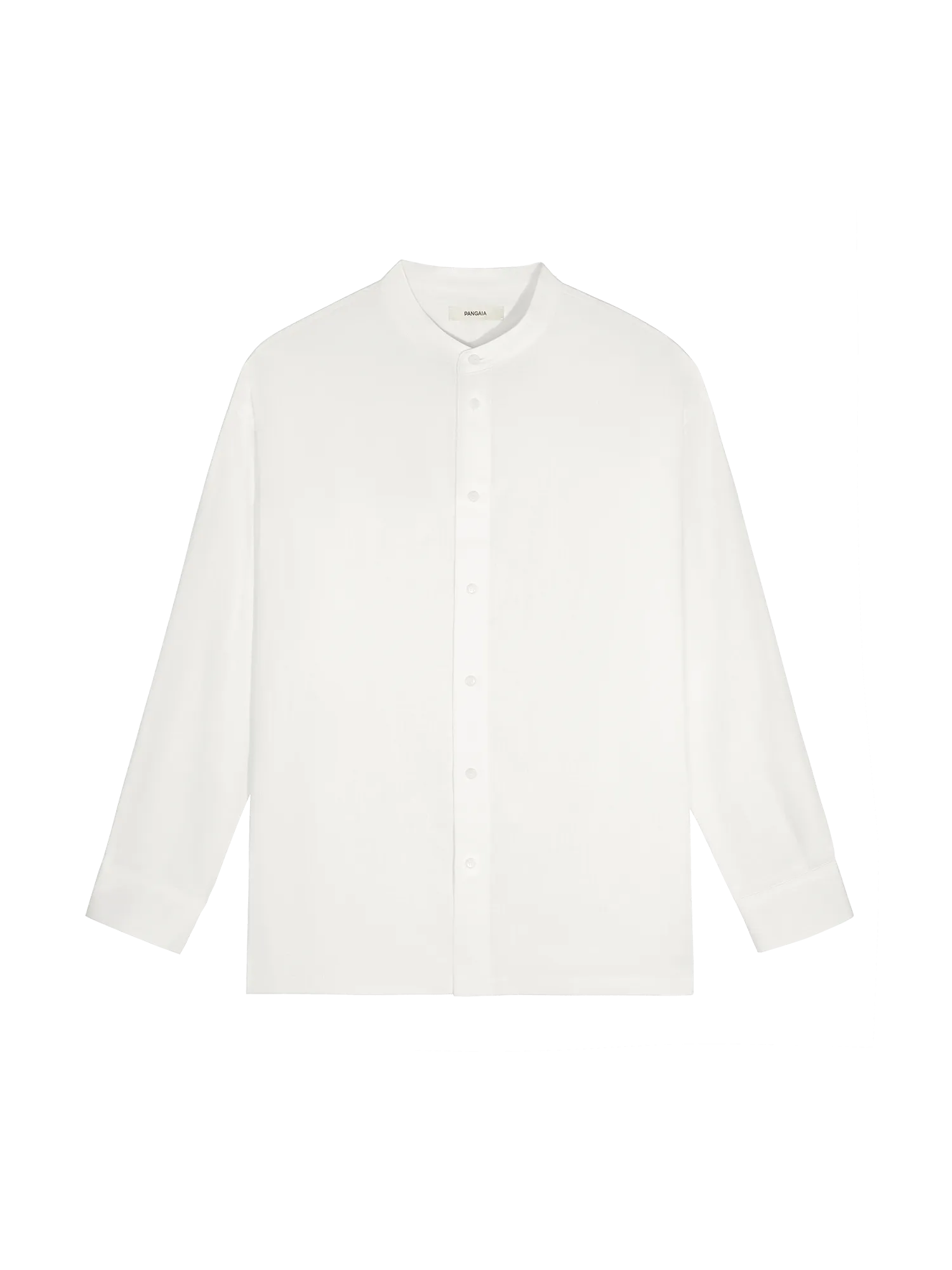 Mens Aloe Linen Mandarin Collar Long Sleeve Shirt—off-white