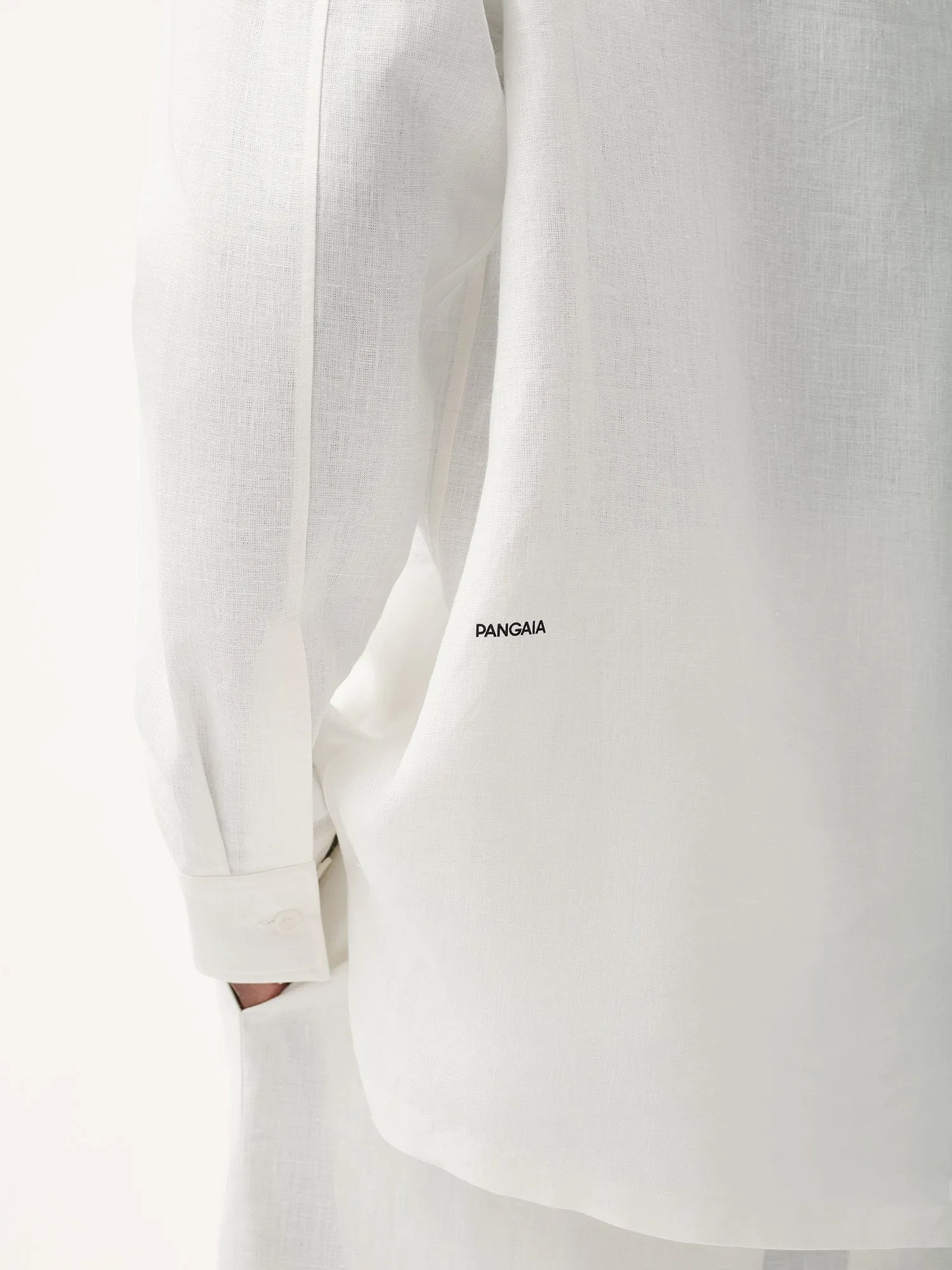 Mens Aloe Linen Mandarin Collar Long Sleeve Shirt—off-white