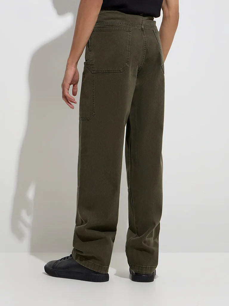 Nuon Dark Olive Relaxed-Fit Mid-Rise Jeans
