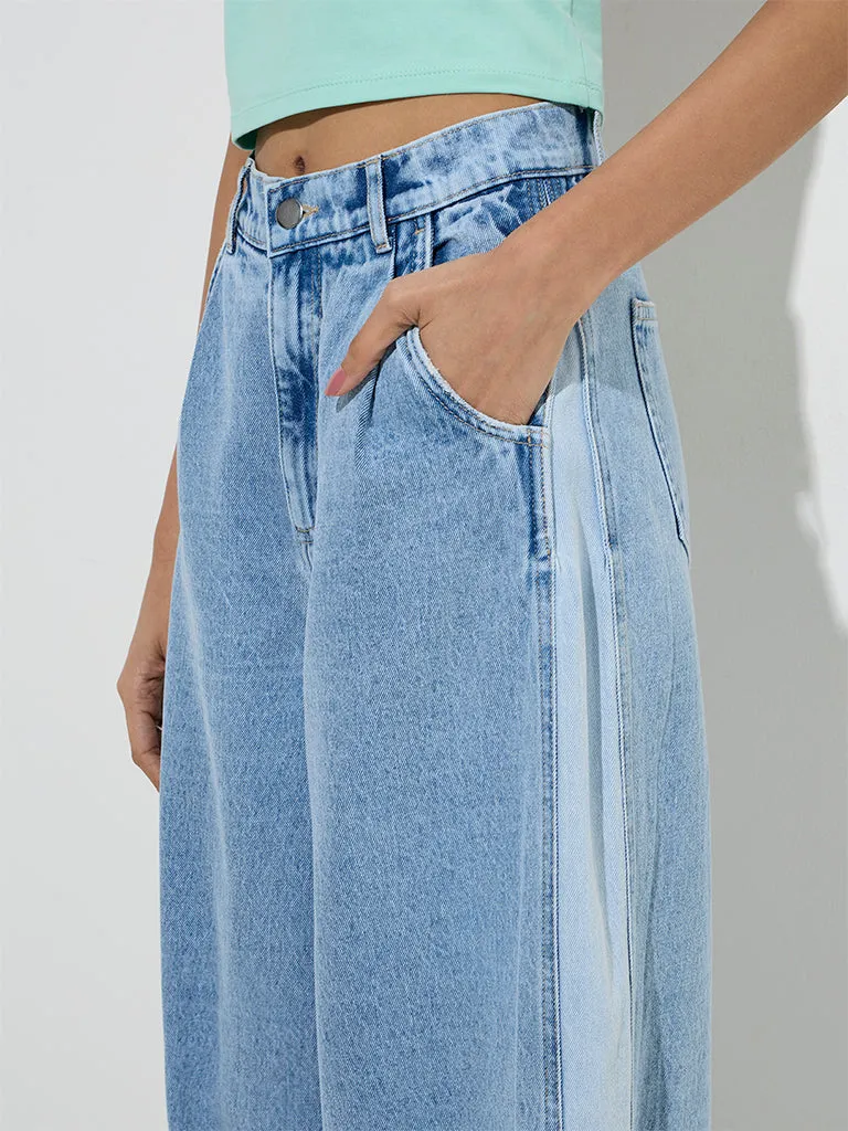 Nuon Light Blue Relaxed-Fit High-Rise Jeans