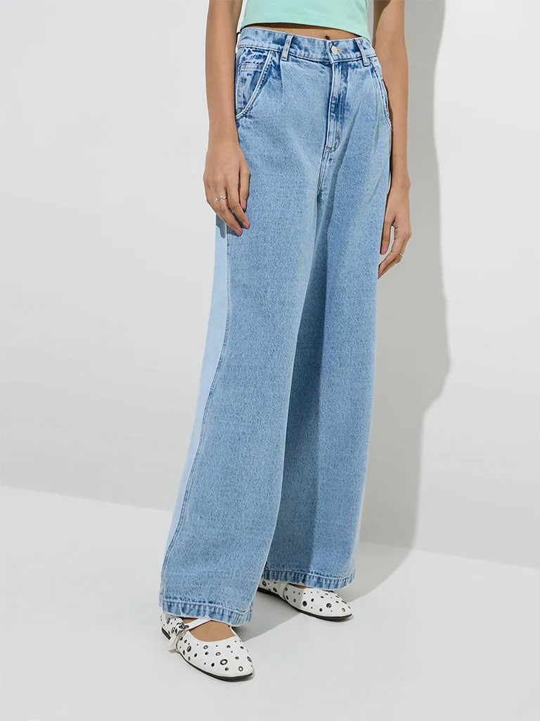 Nuon Light Blue Relaxed-Fit High-Rise Jeans