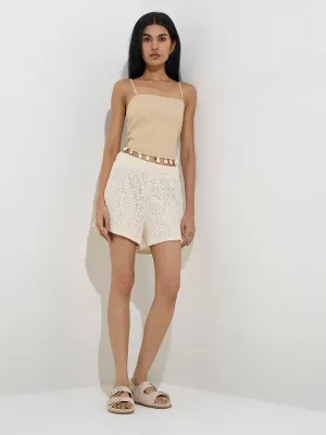 Nuon Off-White Crochet-Detailed High-Rise Cotton Shorts