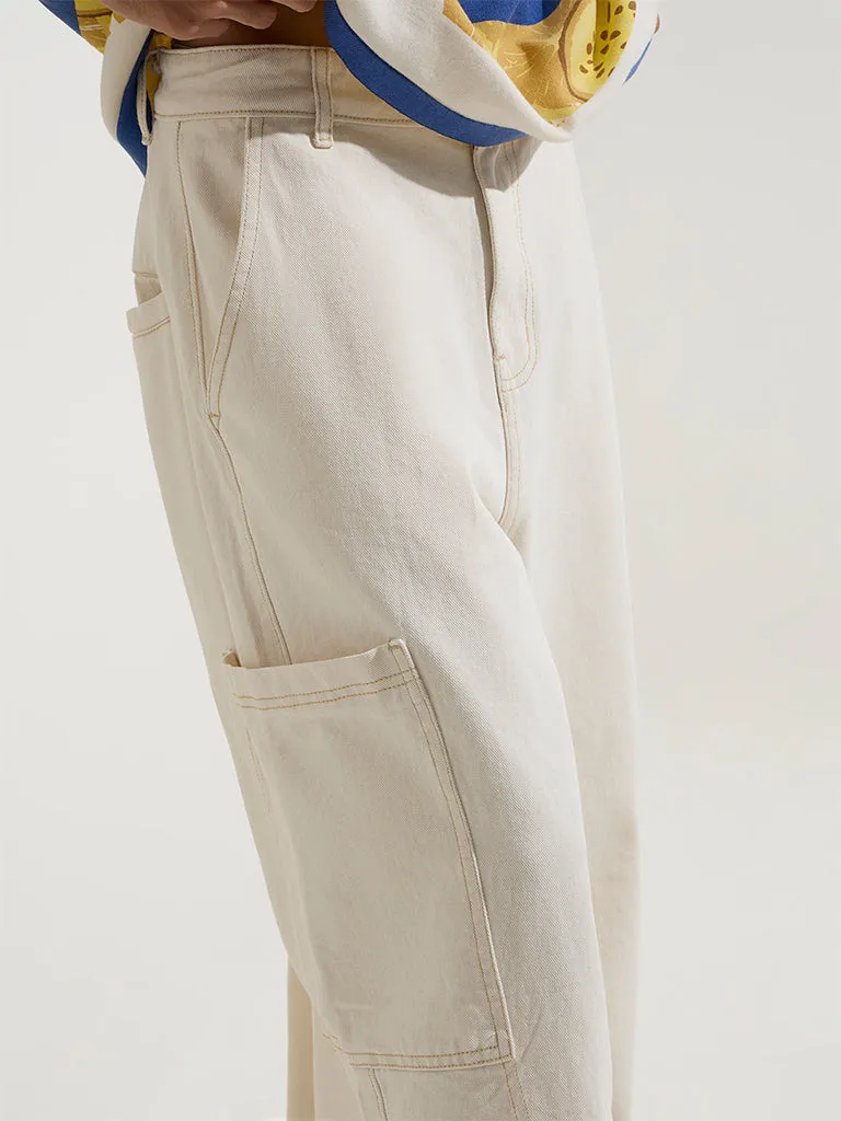 Nuon Off-White Relaxed-Fit Mid-Rise Jeans
