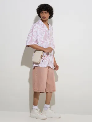 Nuon Pink Abstract Design Relaxed-Fit Cotton-Blend Shirt