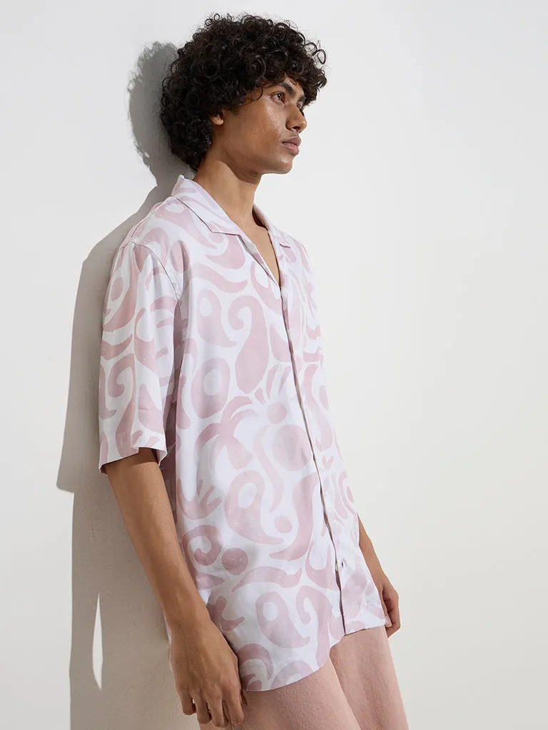 Nuon Pink Abstract Design Relaxed-Fit Cotton-Blend Shirt