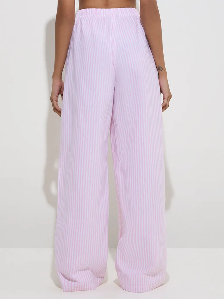 Nuon Pink Striped High-Rise Cotton Pants
