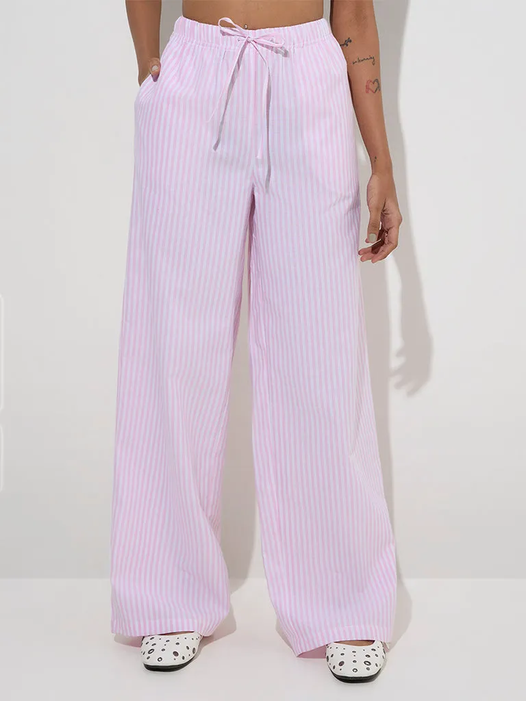 Nuon Pink Striped High-Rise Cotton Pants