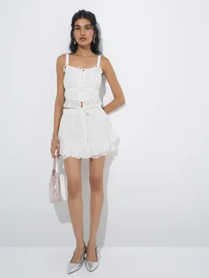 Nuon White Crochet-Detailed High-Rise Cotton Skirt