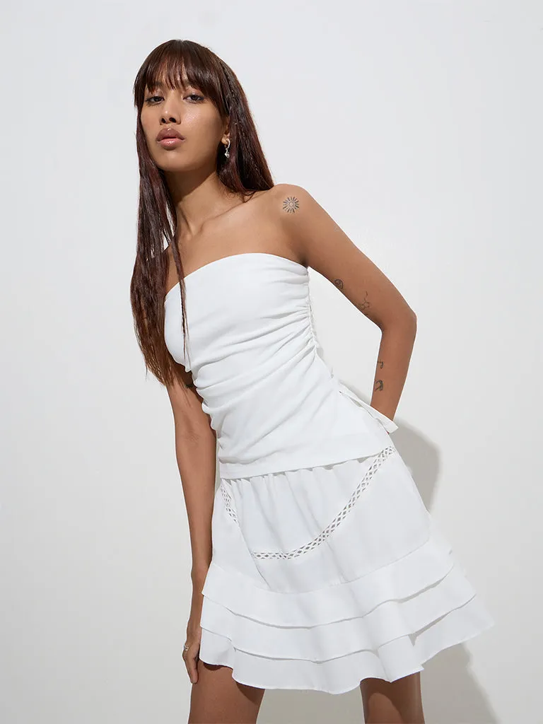 Nuon White Ruched-Detailed Tube Top