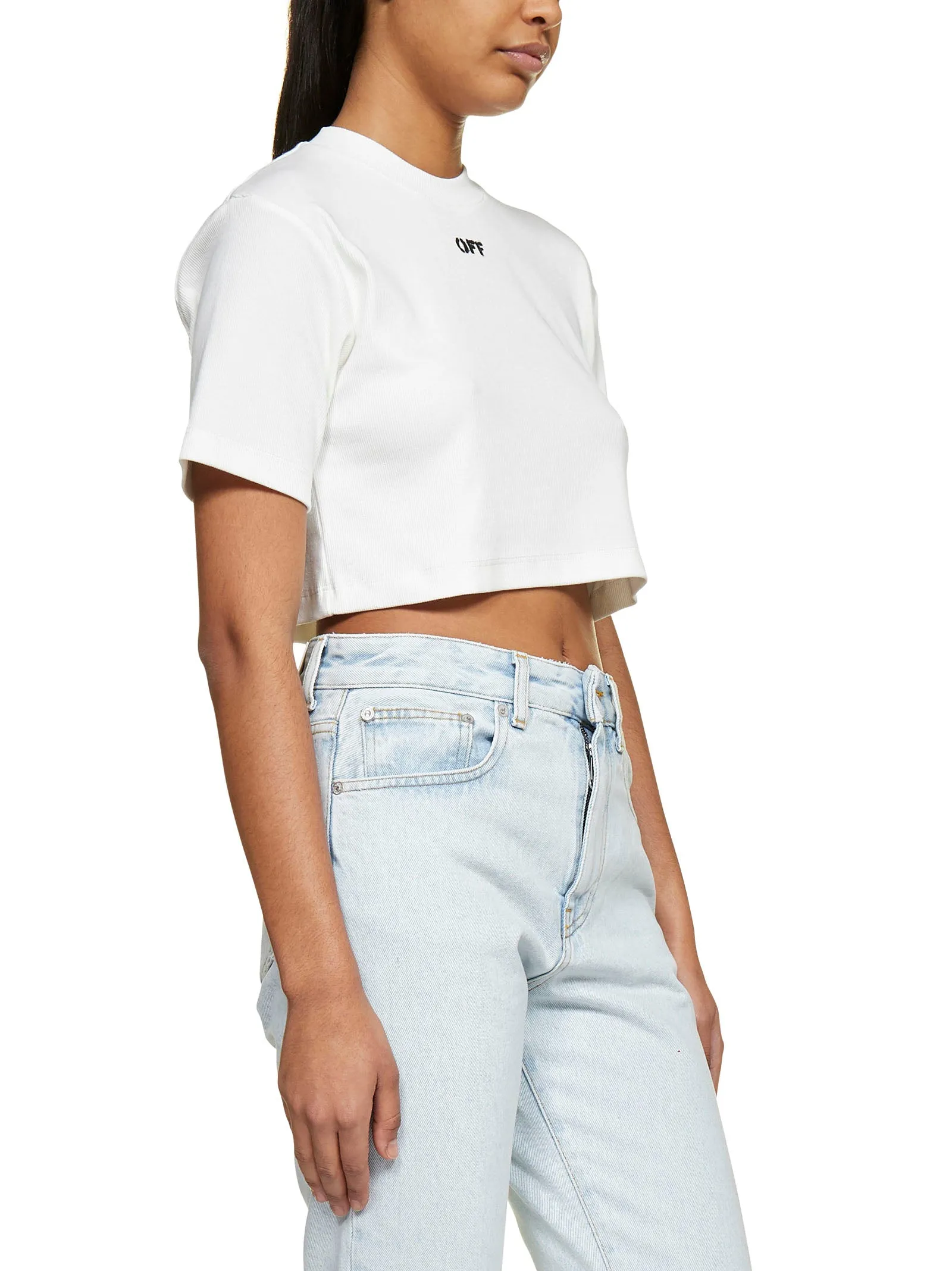 Off-White Off Logo Detailed Cropped T-Shirt