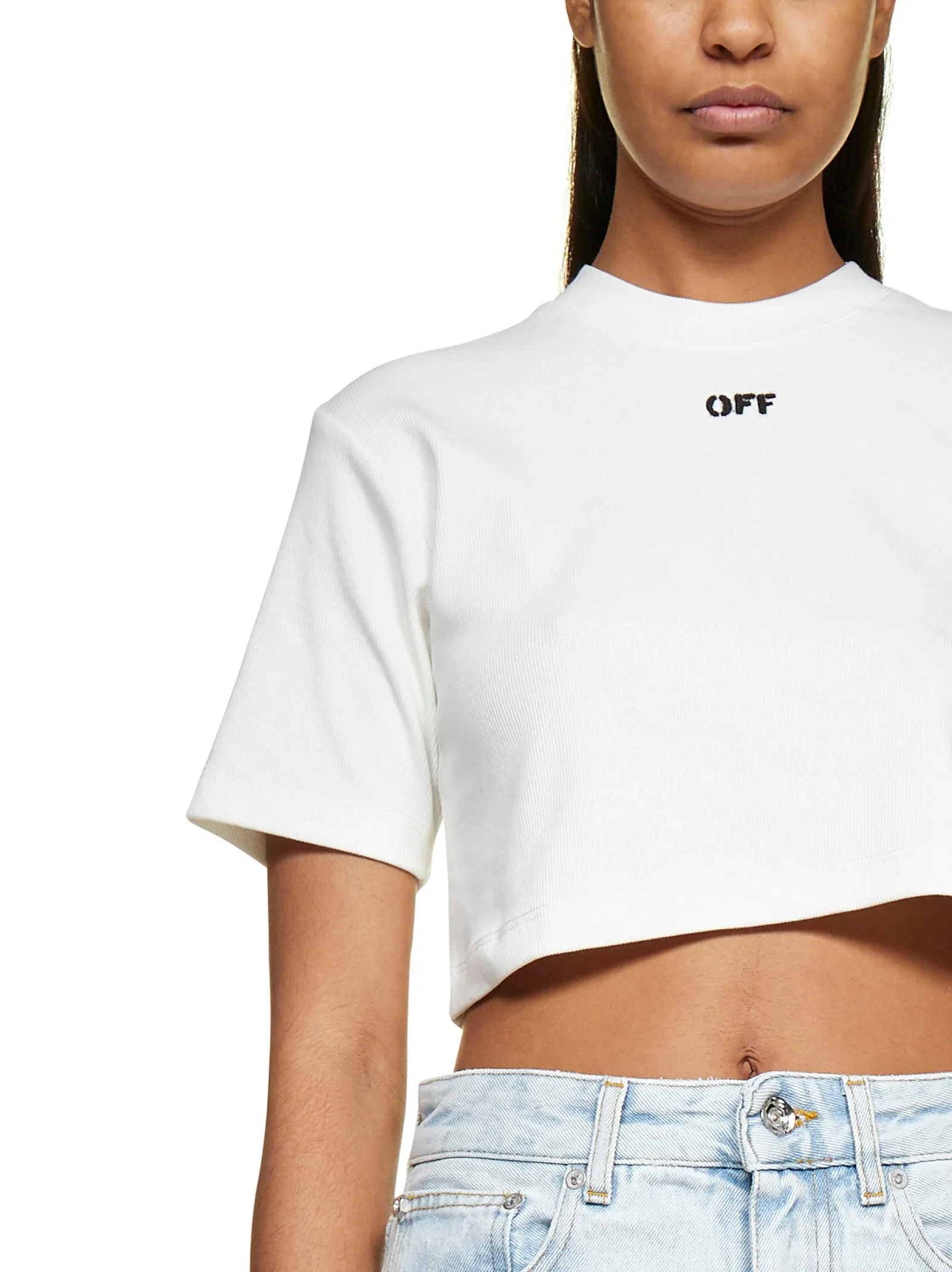 Off-White Off Logo Detailed Cropped T-Shirt