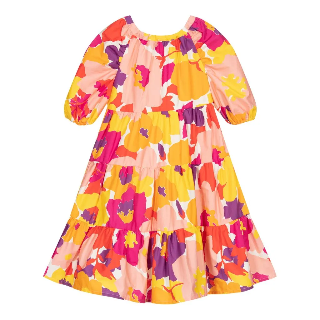 Orange Floral Flow Dress