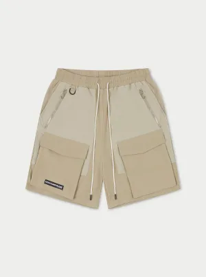PANELLED CARGO SHORTS - BEIGE