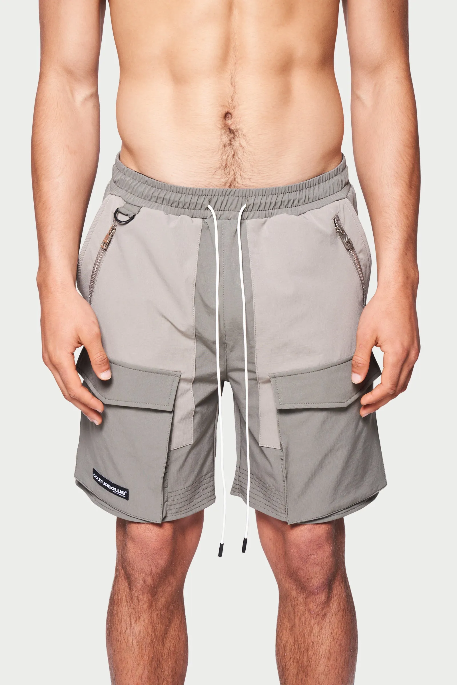 PANELLED CARGO SHORTS - GREY