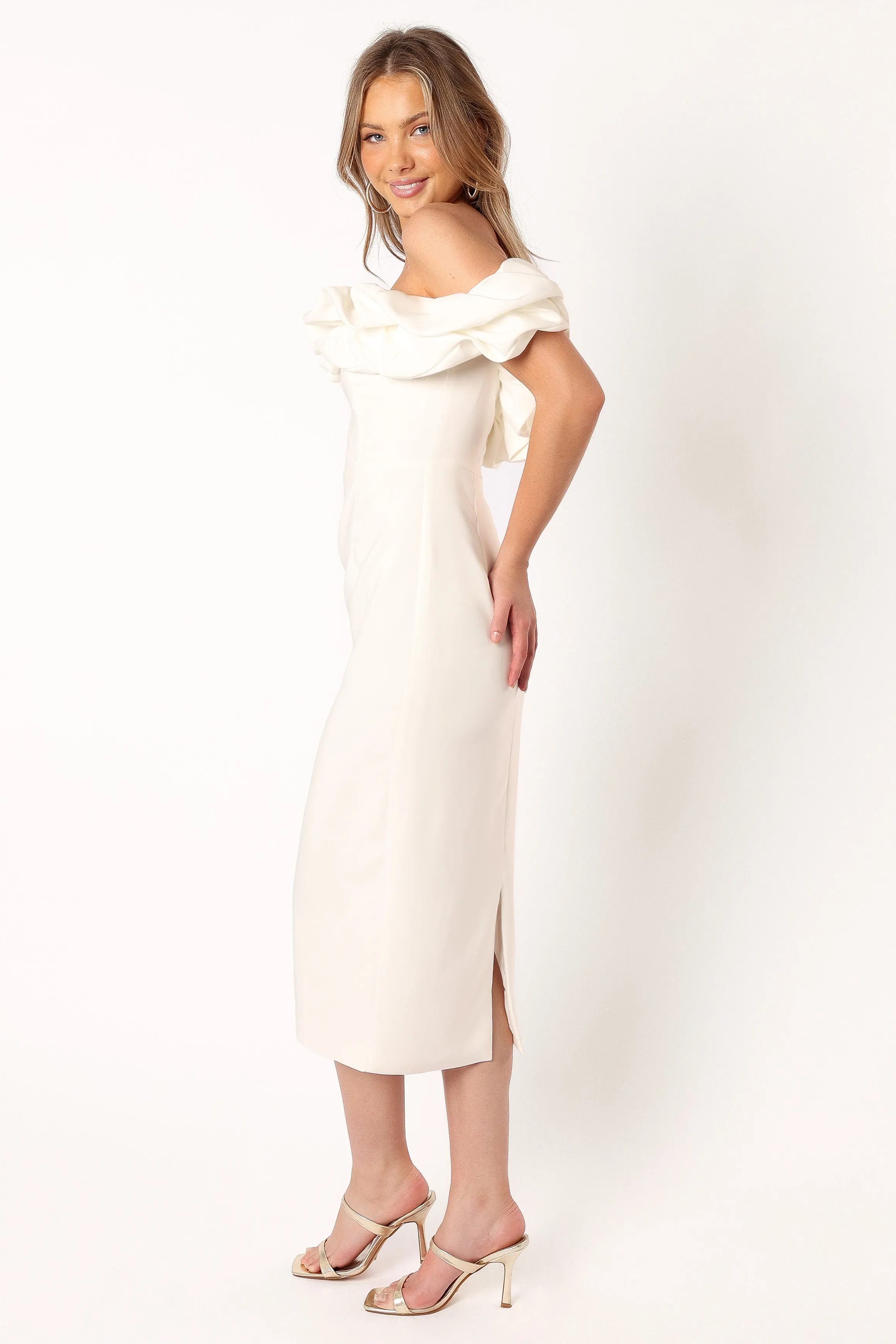 Phoebe Off Shoulder Midi Dress - White