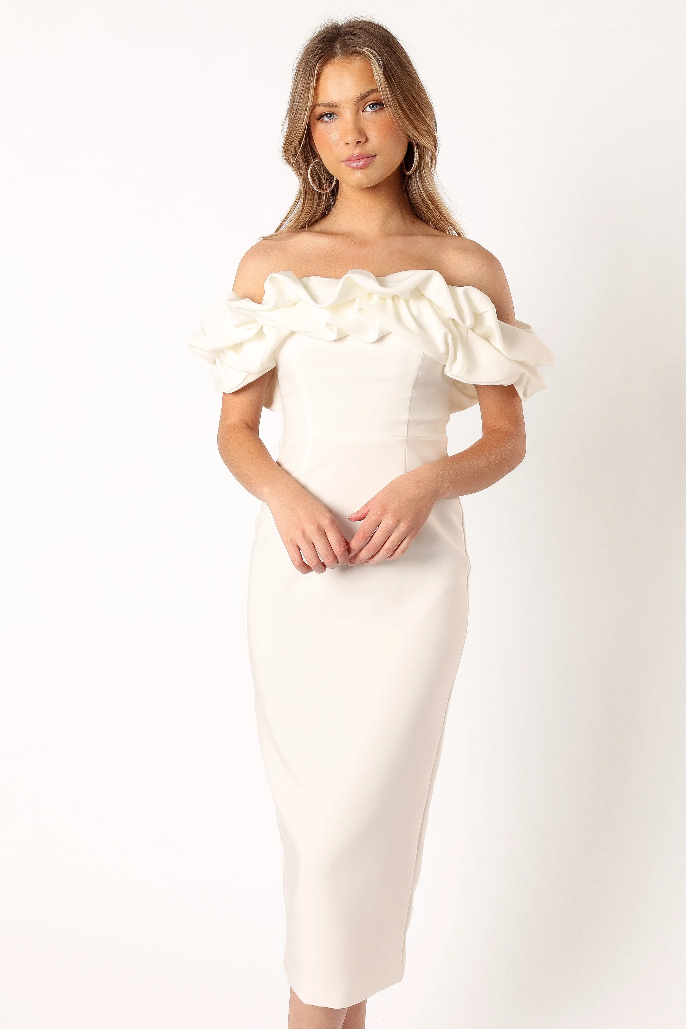 Phoebe Off Shoulder Midi Dress - White