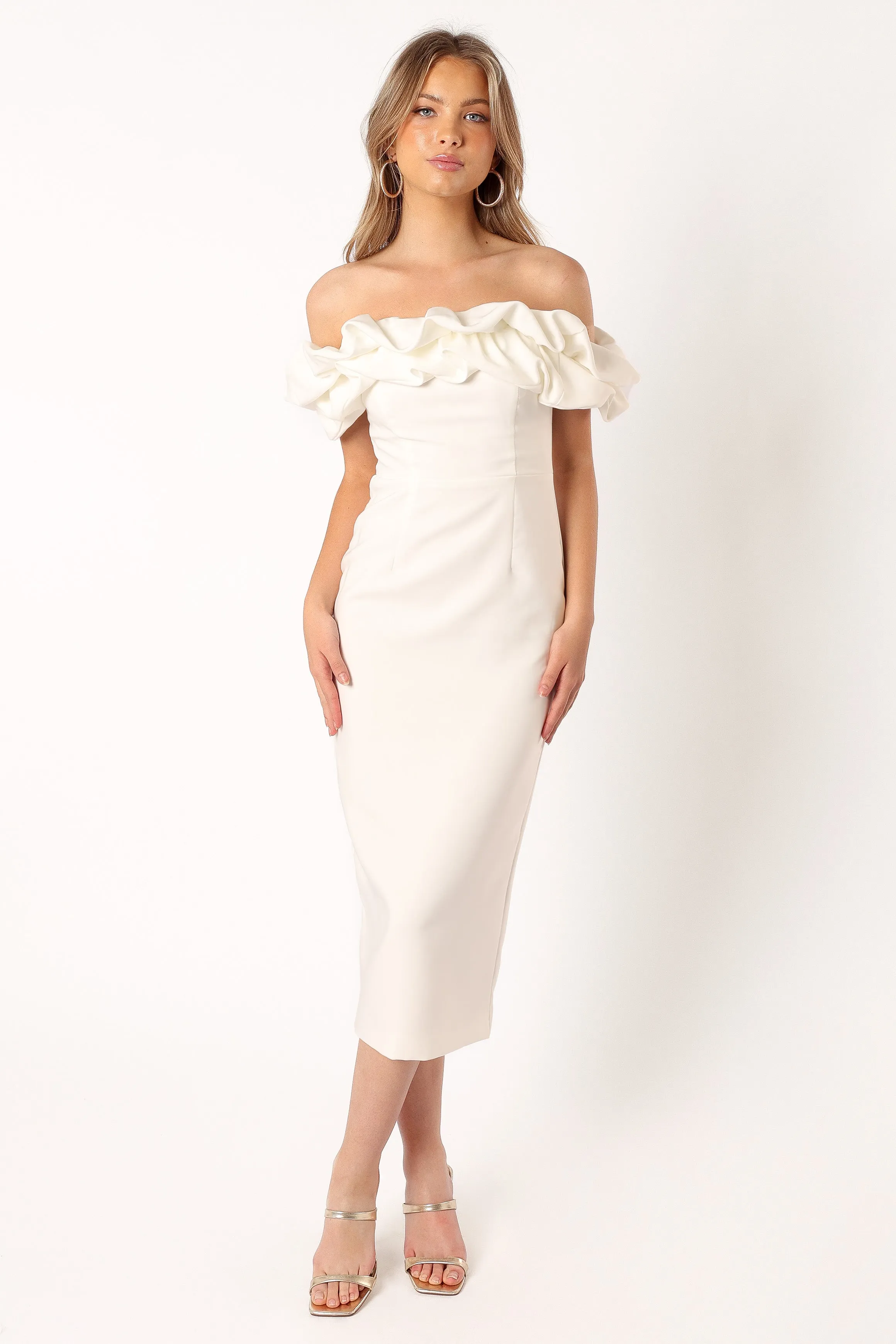 Phoebe Off Shoulder Midi Dress - White