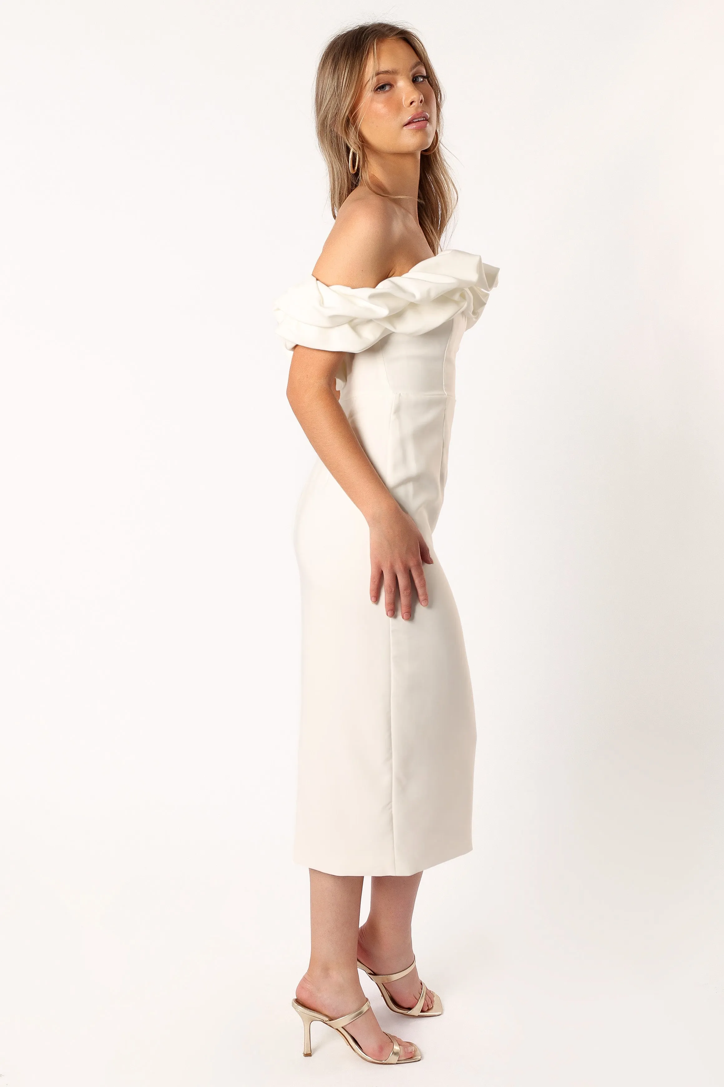 Phoebe Off Shoulder Midi Dress - White