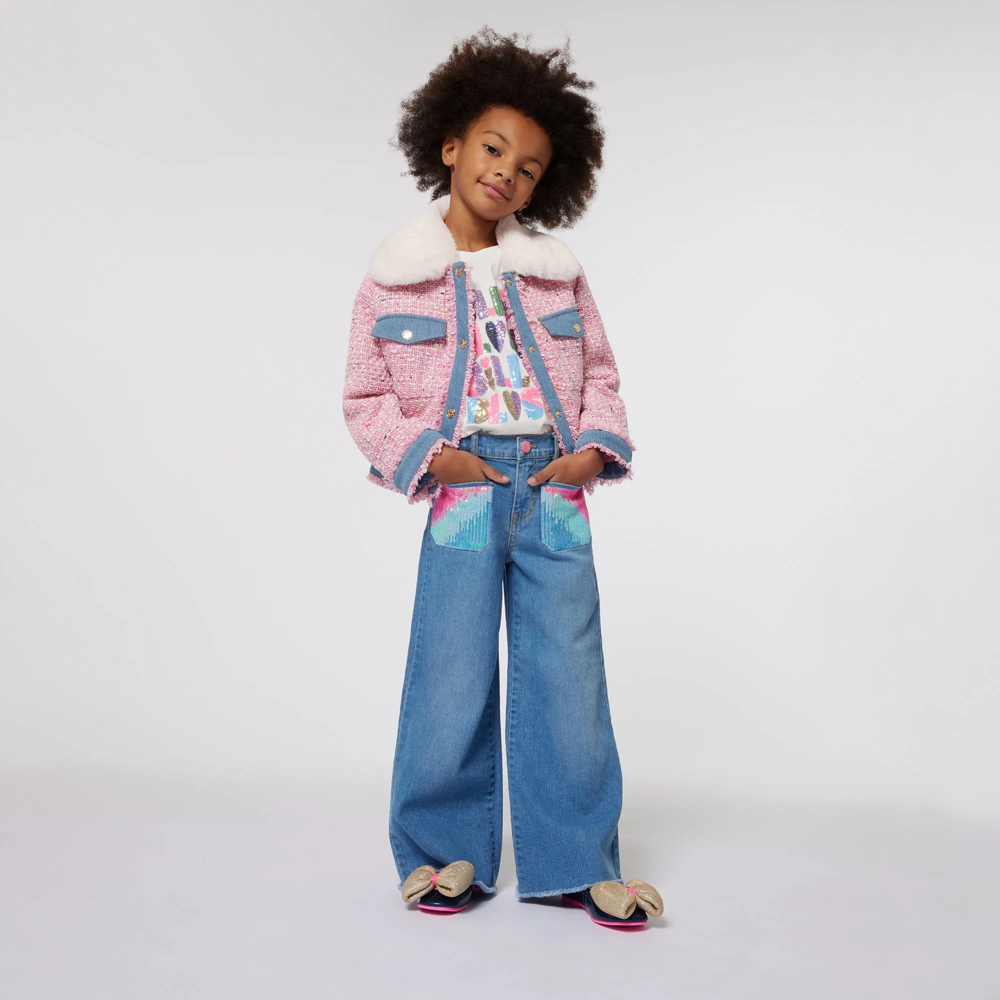 Pink Tweed Shearling Jacket
