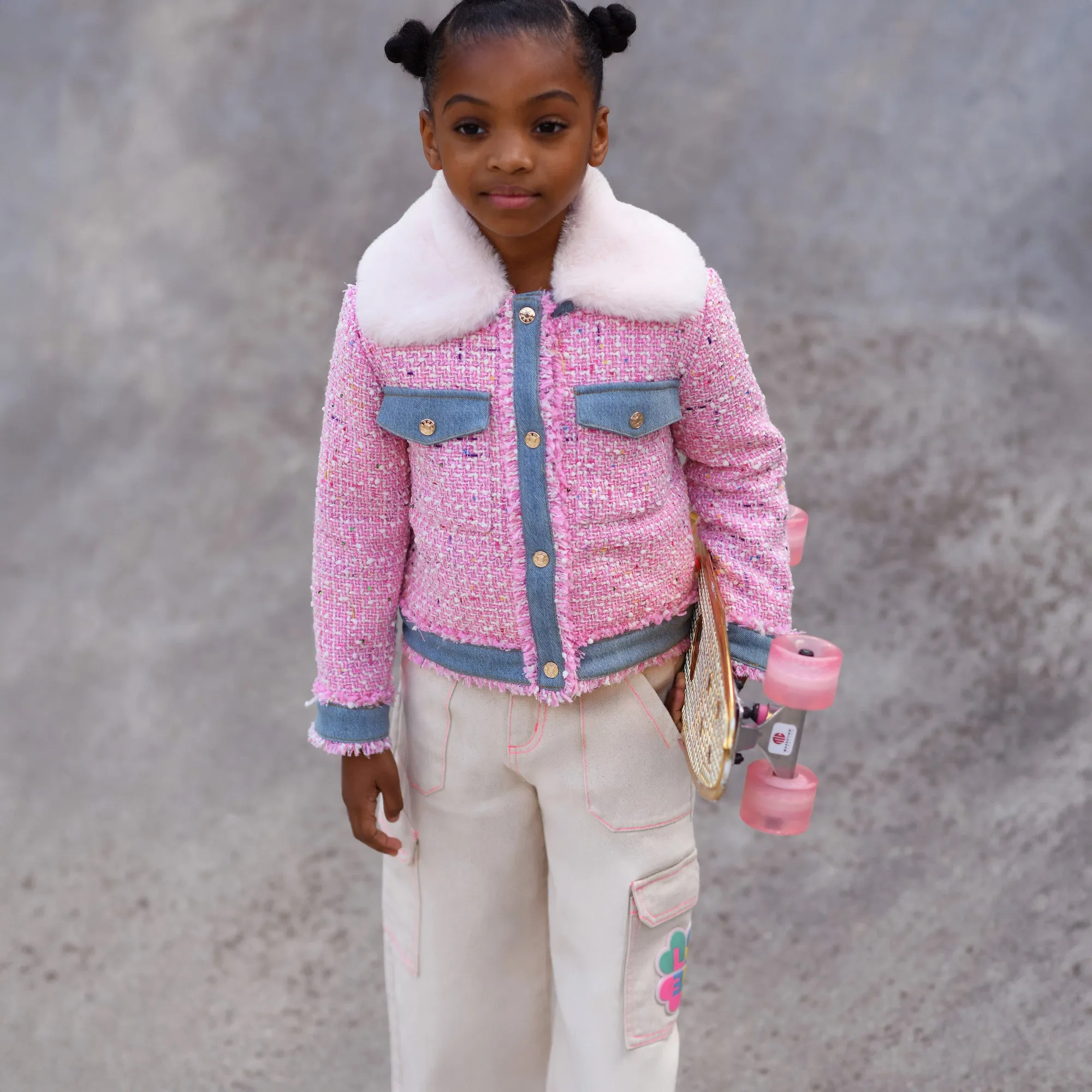 Pink Tweed Shearling Jacket