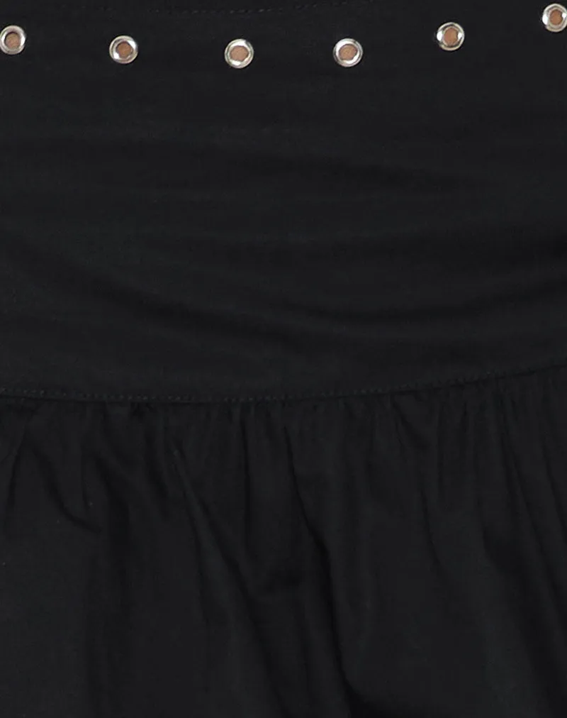 Rafiya Skirt in Black with Eyelets