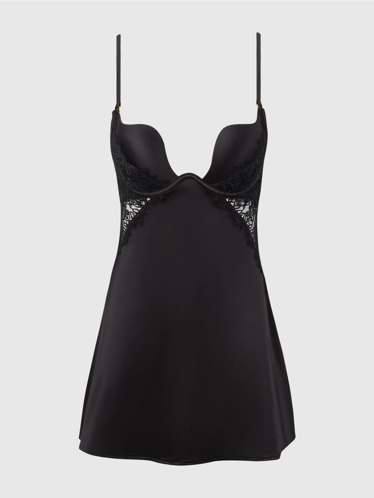 Rising Star Plunge Push Up Babydoll in Liquid Satin & Lace