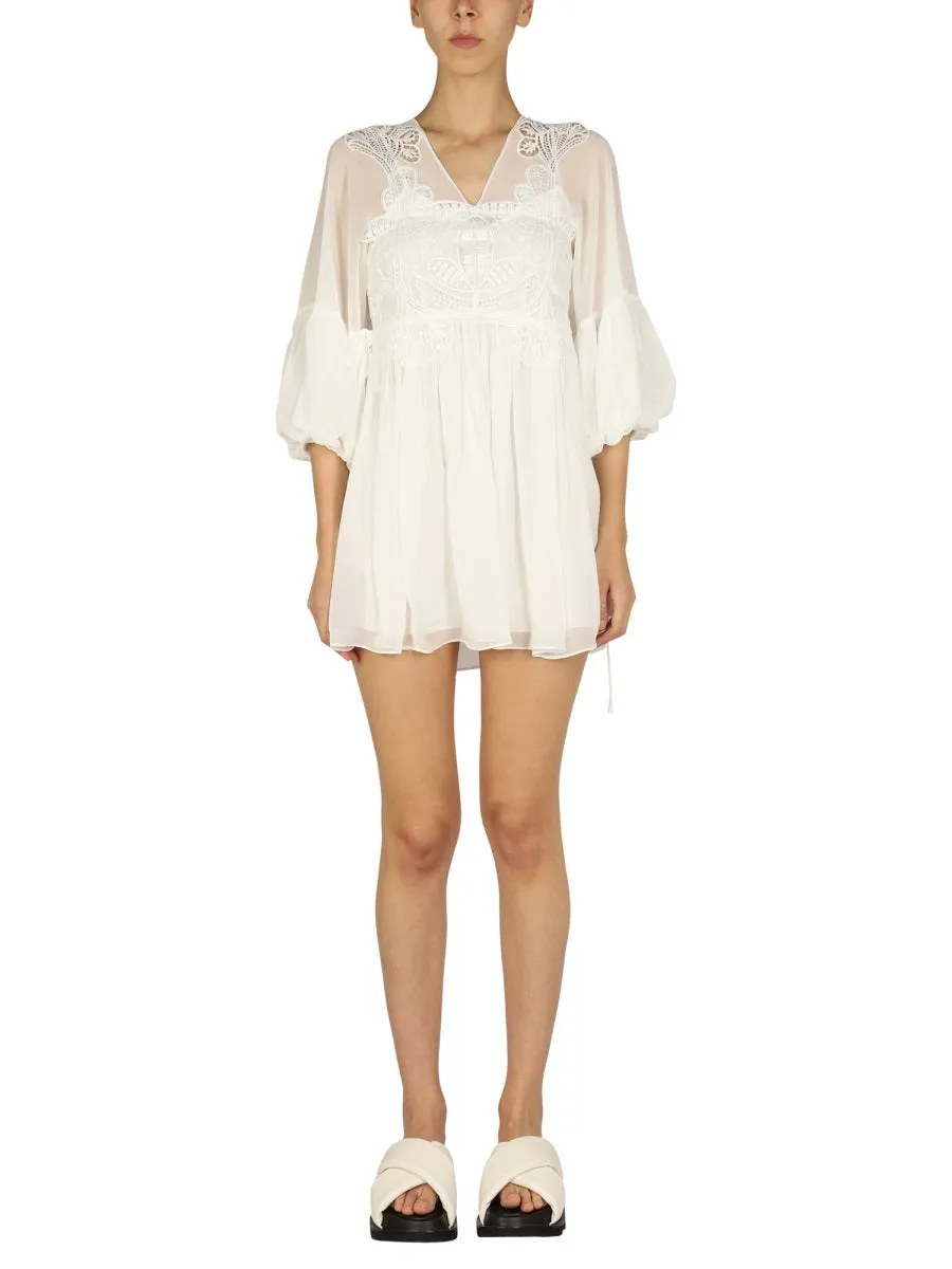 Self-Portrait Lace Detailed Mini Dress