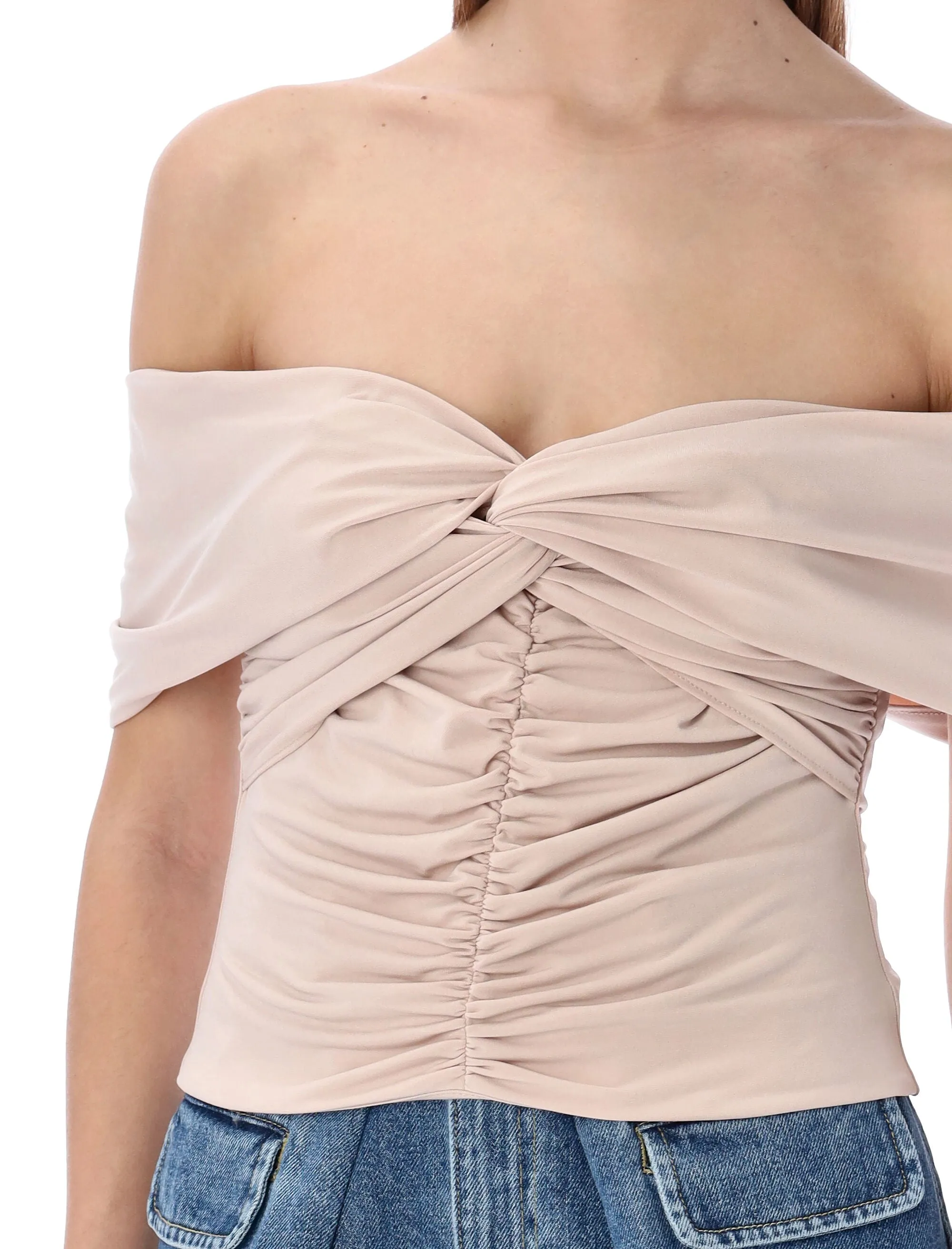 Self-Portrait Off Shoulder Knot Detailed Draped Top