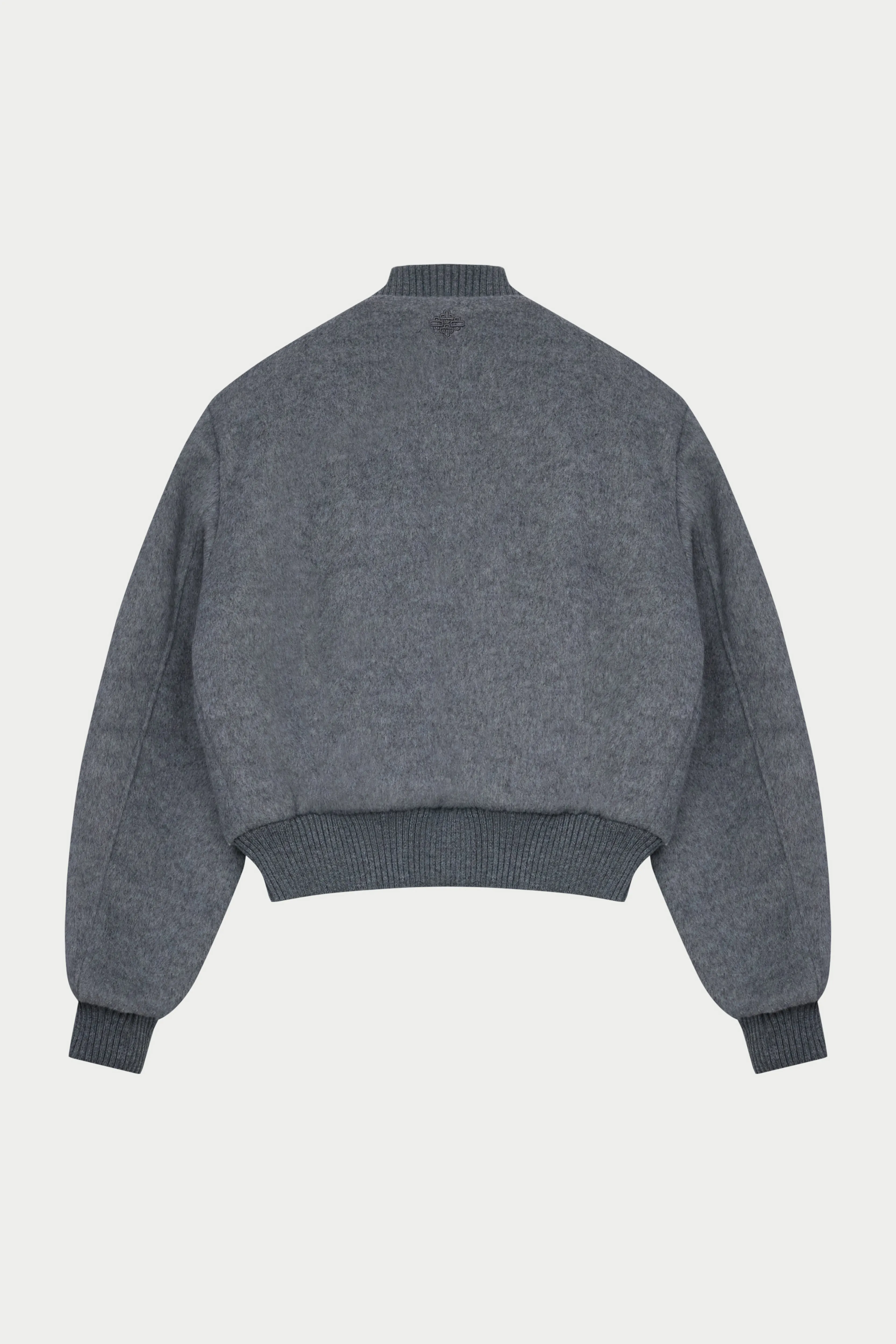 SHOULDER PADDED WOOL BLEND BOMBER JACKET - GREY MARL