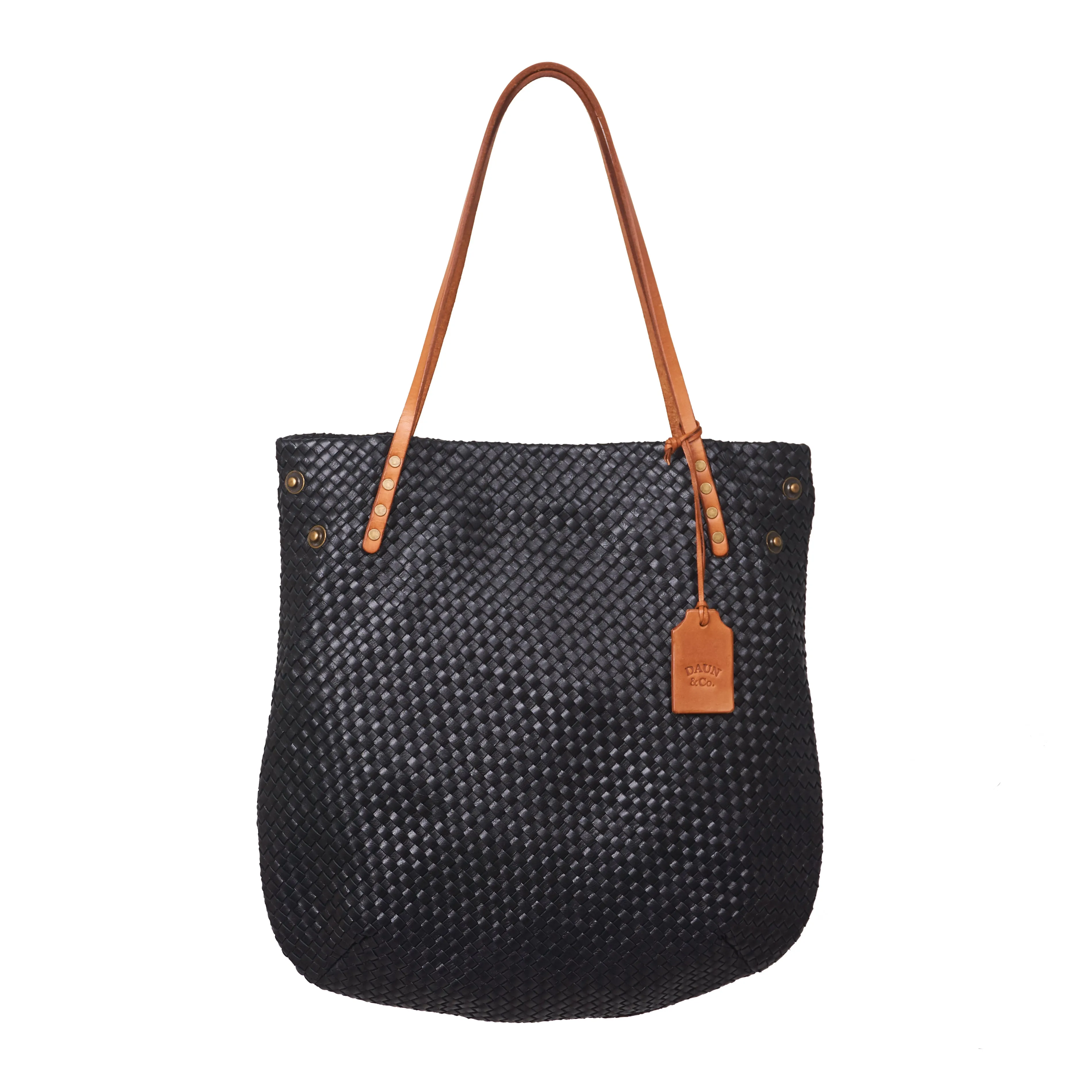 SIMPLY FIVE TOTE - Woven Leather | Black & Caramel