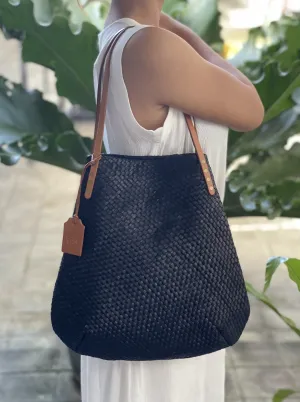 SIMPLY FIVE TOTE - Woven Leather | Black & Caramel