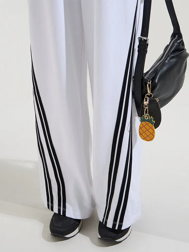 Studiofit White Striped High-Rise Cotton Track Pants
