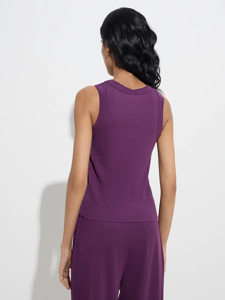 Superstar Purple Ribbed Cotton-Blend Tank Top