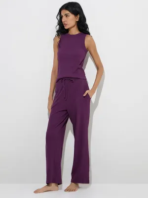 Superstar Purple Ribbed Cotton-Blend Tank Top
