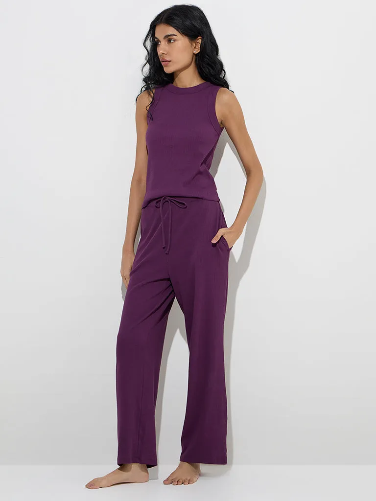 Superstar Purple Ribbed Cotton-Blend Tank Top