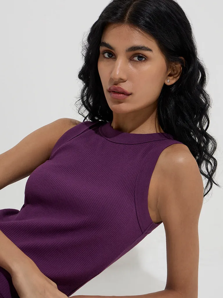 Superstar Purple Ribbed Cotton-Blend Tank Top