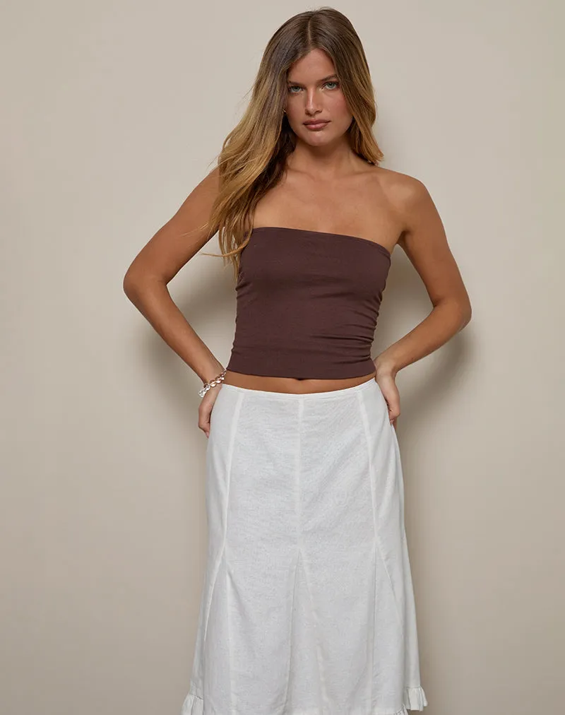 Tausi Pleated Midi Skirt in Off White Linen