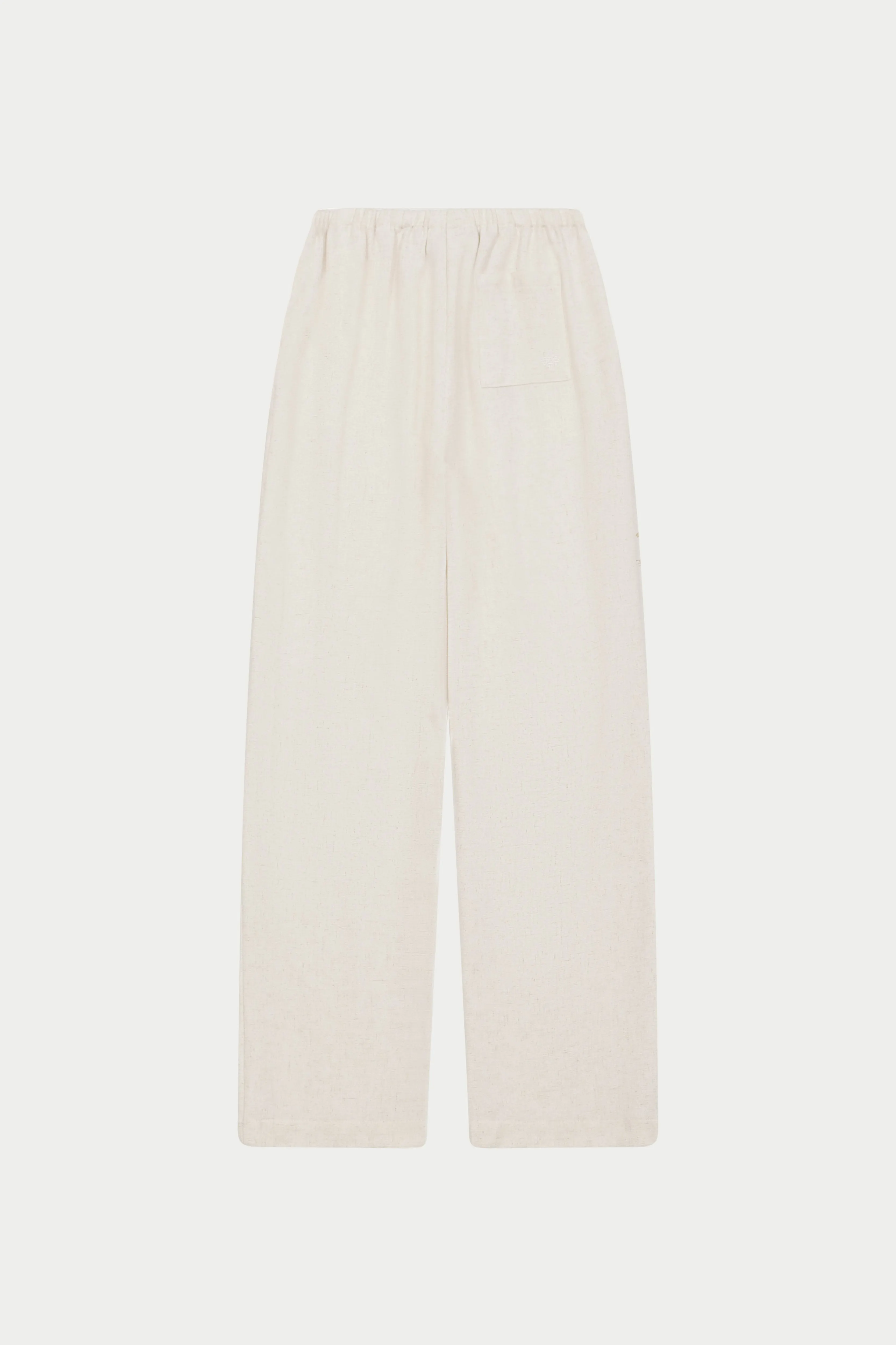 TEXTURED LINEN BUTTON DETAIL TROUSER - BEIGE