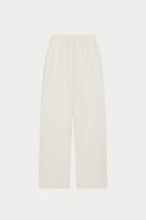 TEXTURED LINEN BUTTON DETAIL TROUSER - BEIGE