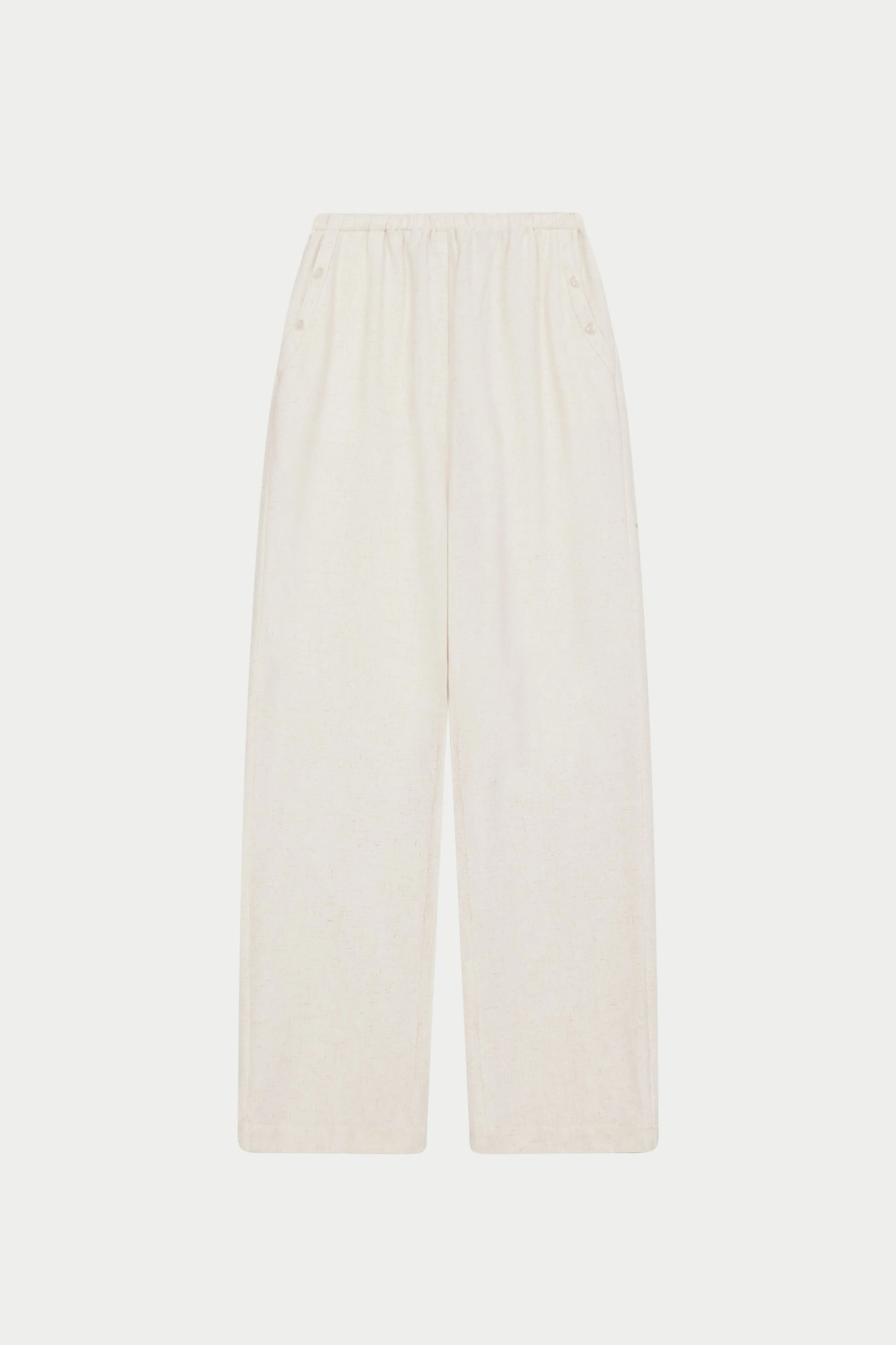 TEXTURED LINEN BUTTON DETAIL TROUSER - BEIGE