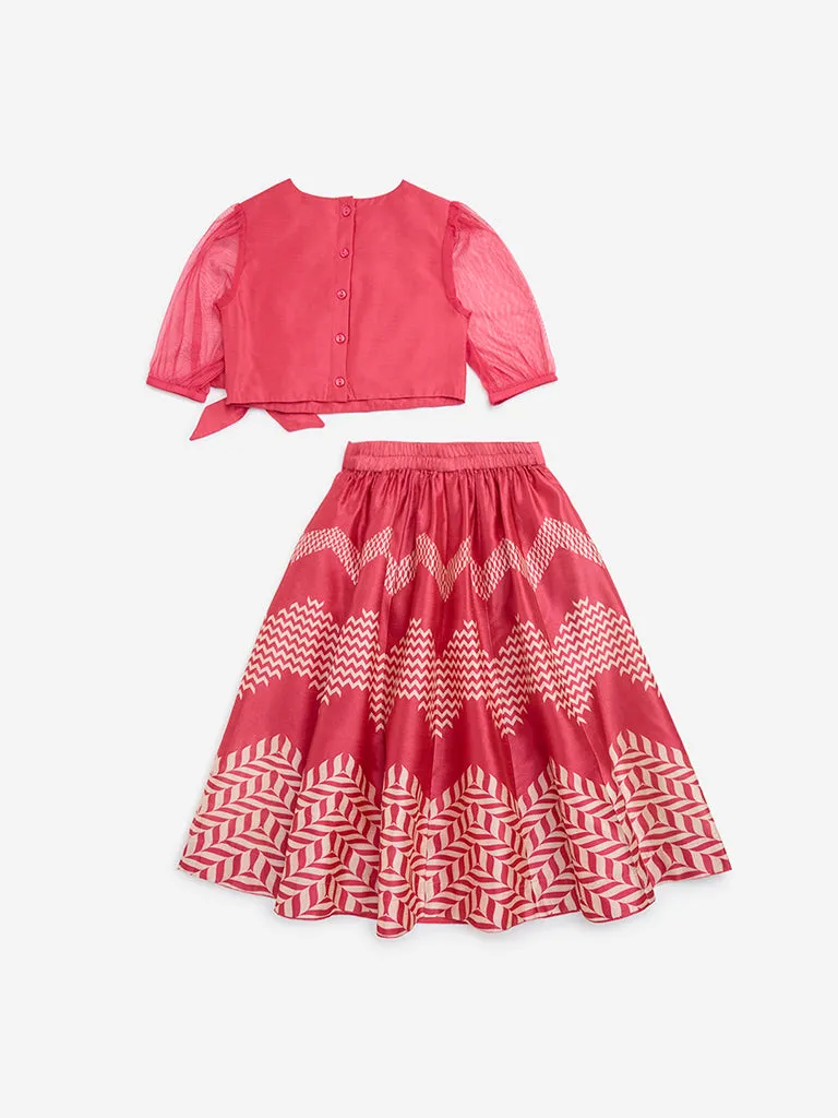 Utsa Kids Coral Chevron Design Top and Skirt Set - (2-8yrs)