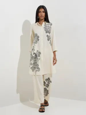 Utsa Off-White Botanical Design Straight Kurta