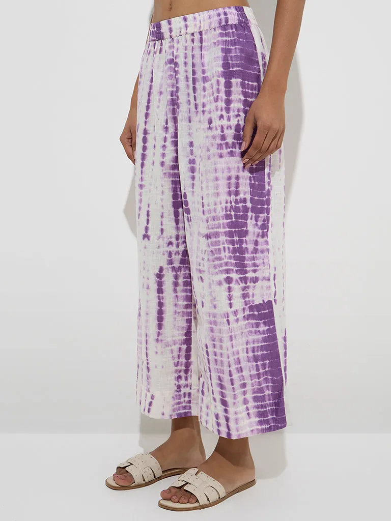 Utsa Purple Tie-Dye Detailed Cotton Ethnic Pants